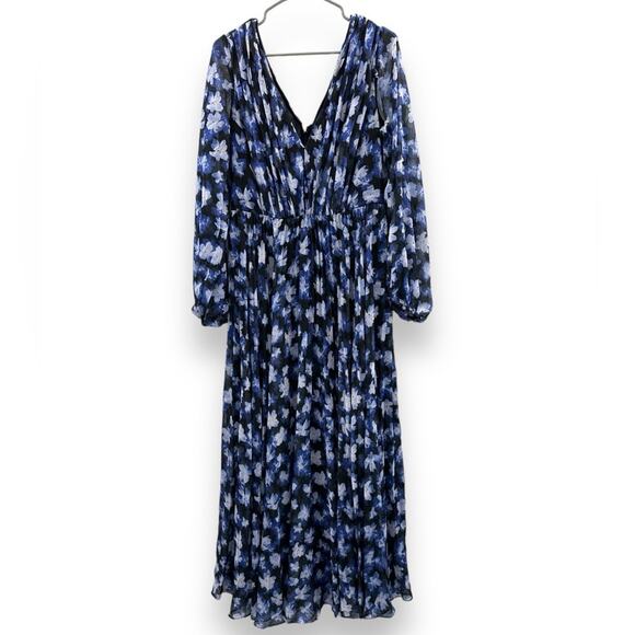 RTR ML Monique Lhuillier Melanie Black White & Blue Floral Maxi Dress Sz 10 - Picture 2 of 13